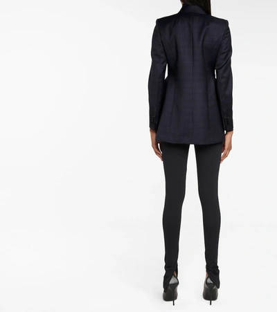 Shop Balenciaga Hourglass Checked Wool Blazer In Blue