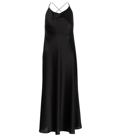 Shop Galvan Serena Satin Midi Dress In Black
