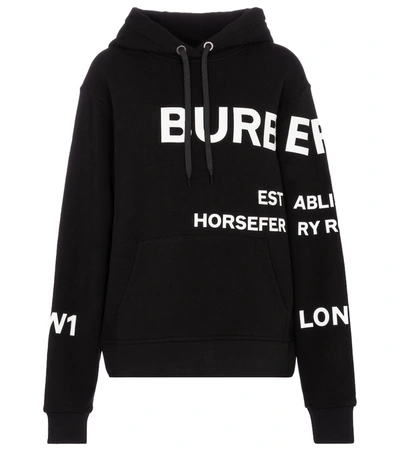Shop Burberry Horseferry Cotton Hoodie In Black