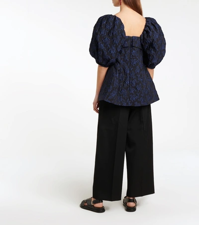 Shop Simone Rocha Jacquard Puff Sleeve Top In Blue