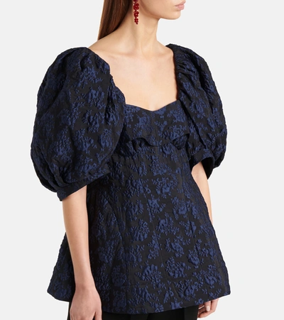 Shop Simone Rocha Jacquard Puff Sleeve Top In Blue