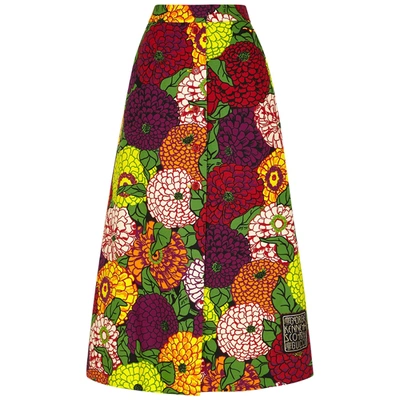 Shop Gucci X Ken Scott Floral-print Cotton-blend Midi Skirt In Multicoloured