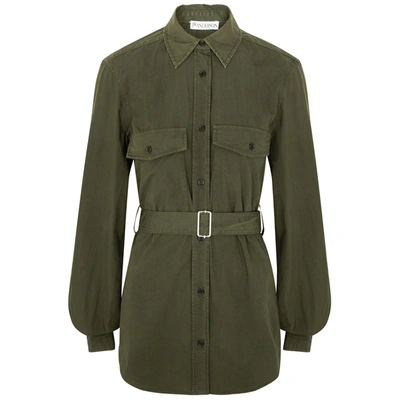 Shop Jw Anderson Dark Green Belted Cotton Shirt In Khaki