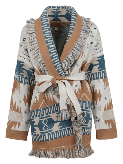 Shop Alanui Dream Big Icon Bandana Cardigan In Chincilla