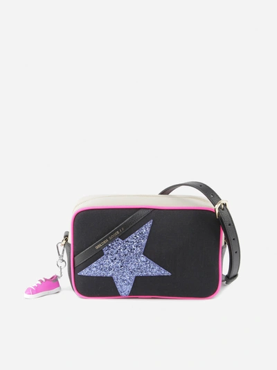 Shop Golden Goose Star Shoulder Bag In Textured Leather And Canvas In Black, Purple, Pink