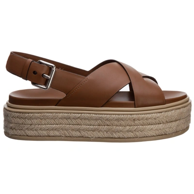 Shop Prada Criss Cross Flatform Sandals In Brown