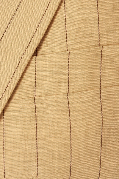 Shop Jacquemus Santon Tie-detailed Pinstriped Linen Blazer In Yellow