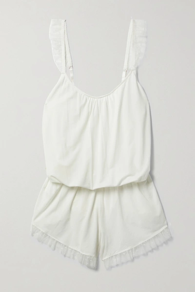 Shop Eberjey Iona Point D'esprit Tulle-trimmed Stretch-modal Playsuit In White