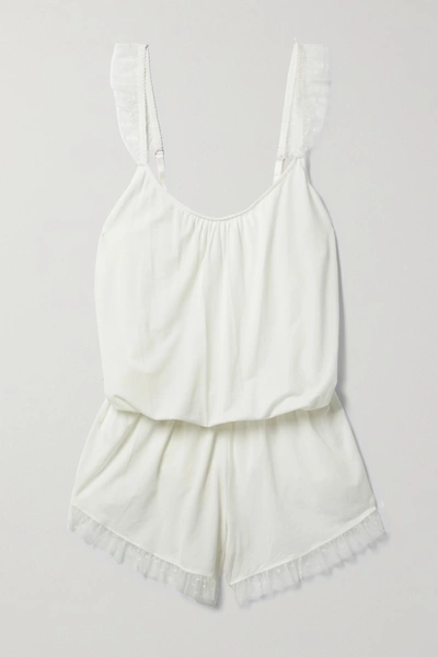 Eberjey Iona Point D'esprit Tulle-trimmed Stretch-modal Playsuit In White