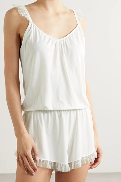 Shop Eberjey Iona Point D'esprit Tulle-trimmed Stretch-modal Playsuit In White