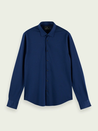 Shop Scotch & Soda Classic Knitted Slim-fit Shirt In Blue