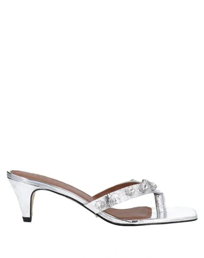 Shop Sandro Woman Toe Strap Sandals Silver Size 8 Soft Leather