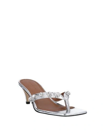 Shop Sandro Woman Toe Strap Sandals Silver Size 8 Soft Leather