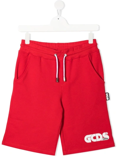 Gcds Teen Logo-print Jersey Shorts In Red