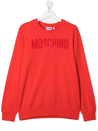 Shop Moschino Teen Logo-print Crew-neck Sweatshirt In Red