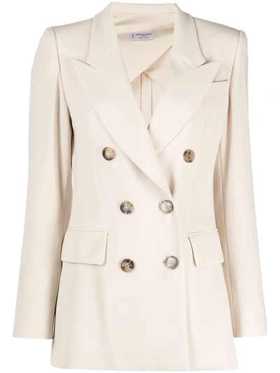 Shop Alberto Biani Double-breasted Fitted Blazer In Neutrals