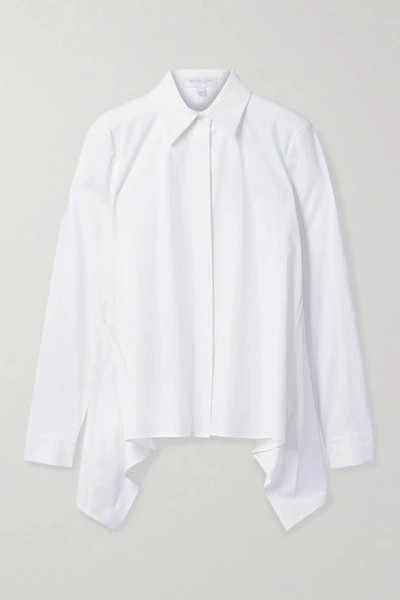 Shop Michael Kors Draped Cotton-blend Poplin Shirt In White