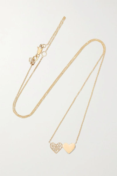 Shop Sydney Evan Double Heart 14-karat Gold Diamond Necklace