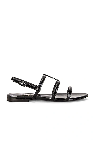 Shop Saint Laurent Cassandra Flat Sandals In Noir
