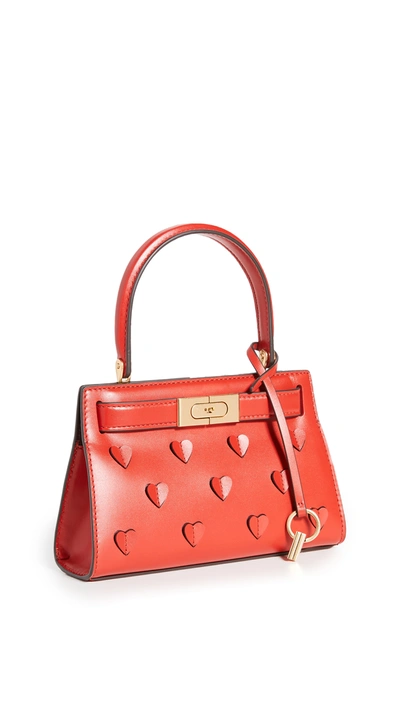 Shop Tory Burch Lee Radziwill Applique Petite Bag In Brilliant Red