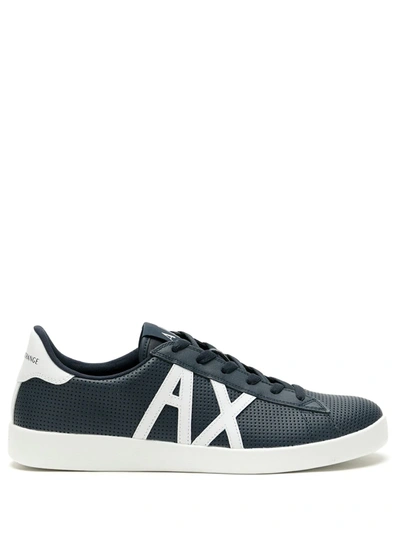 Shop Armani Exchange Logo-print Lace-up Sneakers In Blue