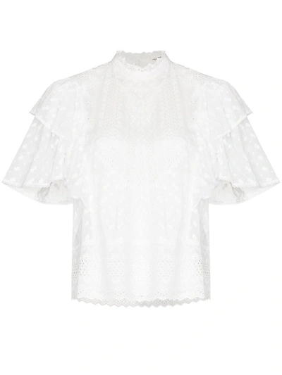 Shop Isabel Marant Étoile Broderie Anglaise Ruffled Blouse In White