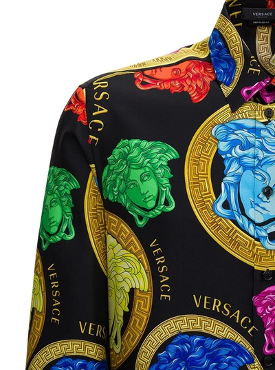 Shop Versace Medusa Multicolor Silk Shirt In Black