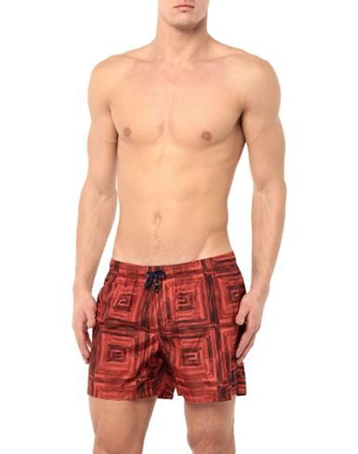 Shop Giorgio Armani Man Swim Trunks Brown Size 38 Polyester