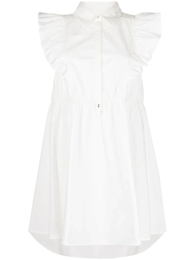 Shop Patrizia Pepe Ruffled Detail Shirt Dress In White