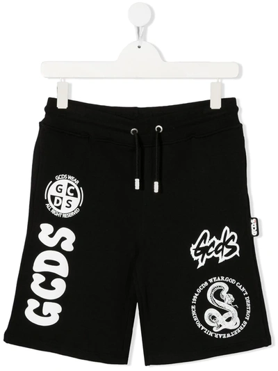 Gcds Logo Print Cotton Track Shorts In Black