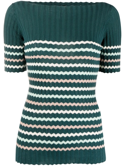 Shop Roberto Collina Ribbed Zigzag-knit T-shirt In Green