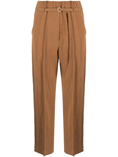 Shop Alysi Belted Cropped Trousers In Brown