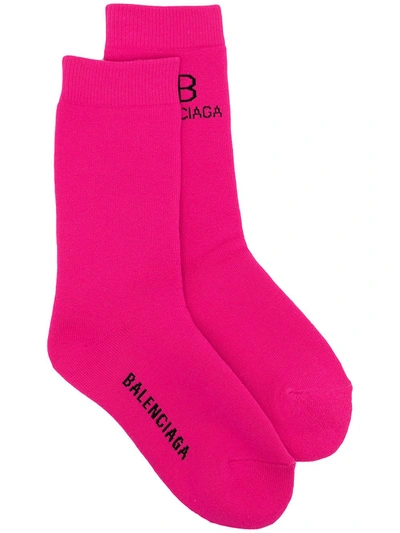 Shop Balenciaga Intarsia-knit Logo Socks In Pink