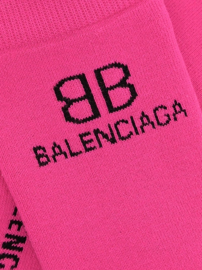 Shop Balenciaga Intarsia-knit Logo Socks In Pink