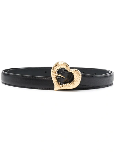 Shop Saint Laurent Heart-buckle Leather Belt In Black