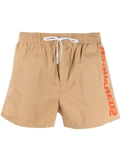 Shop Dsquared2 Logo-print Drawstring Swim Shorts In Brown