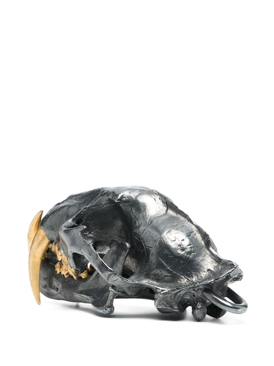 Parts Of Four Leopard Skull Decorative Object In Silver