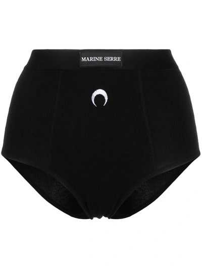 Shop Marine Serre Embroidered High-waist Briefs In Black