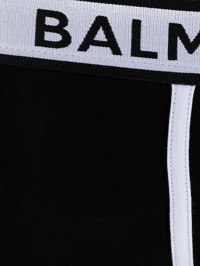 Shop Balmain Logo-waistband Cotton Boxer Shorts In Black