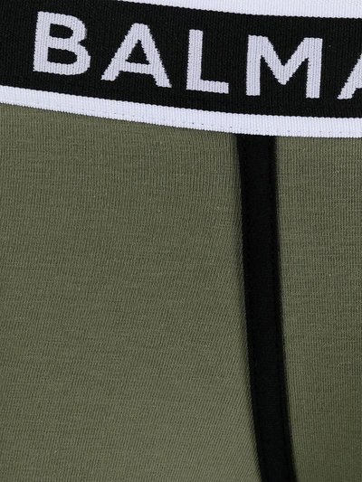 Shop Balmain Logo-waistband Cotton Boxer Shorts In Green