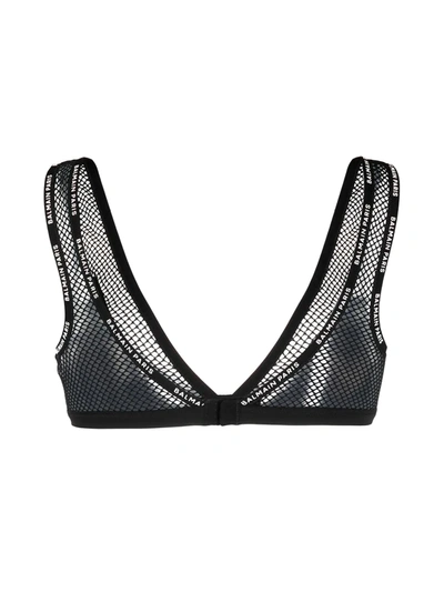 Shop Balmain Mesh-panelling Triangle Bra In Black