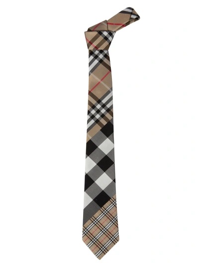 Shop Burberry Check Print Tie In Archive Beige
