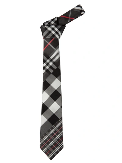 Shop Burberry Check Print Tie In Charcoal