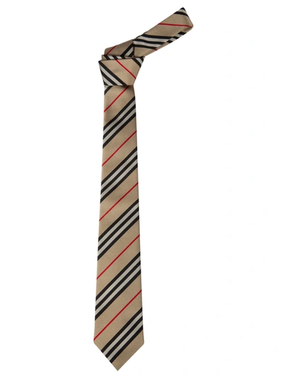 Shop Burberry Stripe Print Tie In Archive Beige