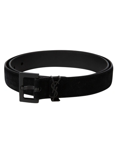 Shop Saint Laurent Loop Logo Detail Belt In Black