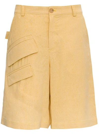 Shop Jacquemus Colza Bermuda Shorts In Beige Linen Blend In Yellow