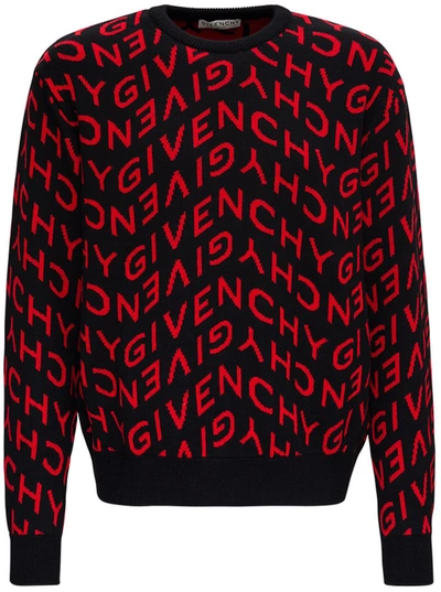 Shop Givenchy Wool Sweater With Allover Refracted Logo Jacquard In Red