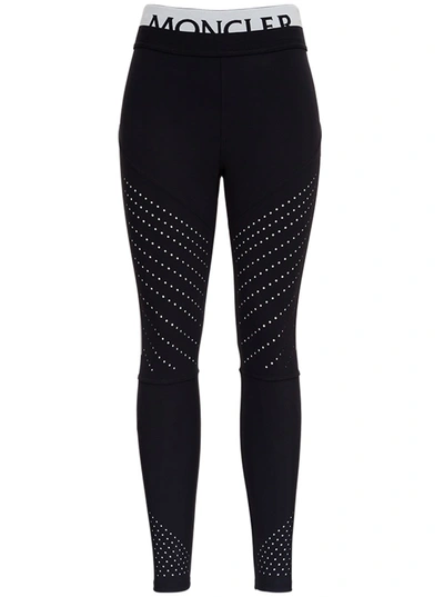 Shop Moncler Leggings In Elastic Fabric With Logo In Black