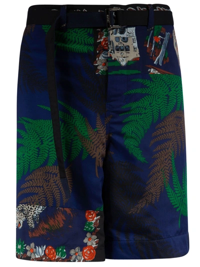 Shop Sacai Tropical Print Shorts In Blue/multicolor