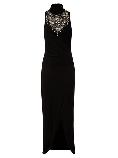 Shop Balmain Crystal Embellished Sleeveless Long Dress In Black